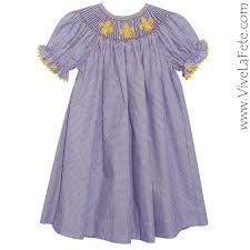 Fleur De Lis Smocked Purple And Gold Bishop Dress Sale