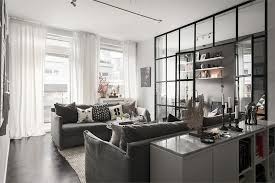 Glass wall systems glass walls 30th divider room furniture home decor bedroom decoration home. Black And White Apartment With Home Office Behind Glass Partition Photos Ideas Design