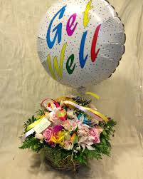 Get well soon flowers and balloon. Get Well Soon With Flowers In Basket Balloon Flowershop Gr