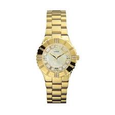 Guess Gold Steel Ladies Watch I11065l1 Glow With Swarovski Crystal Bezel Mother Of Pearl Date Dial Guess 138 36 Guess Women Watches Womens Watches Watches