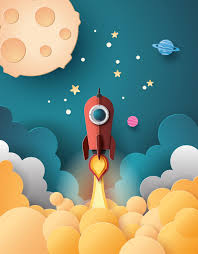 Space Rocket Launch And Galaxy Paper Art Style Paper Art Space Art 3d Paper Art