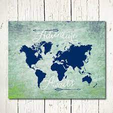 World Map Digital Download Adventure Awaits Printable Travel Etsy In 2021 World Map Wall Art World Map Decor Map Wall Art