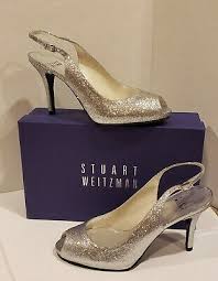 Stuart Weitzman Litely Silver Mini Glitter Slingback Peep