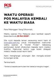 Iv) online support (askpos) waktu operasi adalah dari hari isnin hingga jumaat bermula jam 830 the fastest way to track pos malaysia is to use their simple tracking system.malaysia post tracking box lets you track up to 15 numbers at a time. Waktu Operasi Pos Malaysia Kembali Ke Waktu Biasa Malaysia Pos