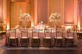 Ballroom Wedding Reception Long Table Blush Pink Ivory White Gold Wedding Gold Chi Uplighting Wedding Wedding Reception Chairs Ballroom Wedding Reception