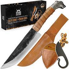 Amazon Com Viking Culture 2 Piece Viking Knife Set 10 3 Wolf Head Viking Knife With 6 5 Blade Leather Sheath 3 Celtic Pocket Knife With Necklace Case Sharp Hand Forged Real Carbon
