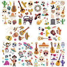 Colorful dia de los muertos skull tattoo. Amazon Com Oottati Small Cute 10 Sheets Mexico Day Of Dead Dia De Los Muertos Temporary Tattoo Stickers For Kids Beauty Personal Care