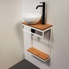 Lave Mains Acier Bois Blanc Lave Main Lave Main Design Idee Deco Toilettes