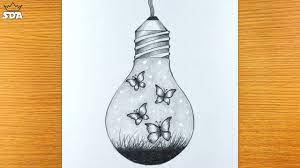 Easy light bulb drawing designs. Creative Light Bulb Drawing Butterflies Are Flying In The Bulb Easy Pencil Sketch Drawing Youtube