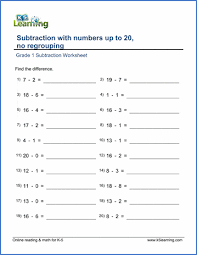 First we place numbers on top of one another so that the download the double digit subtraction worksheets. Subtracting Numbers Up To 20 No Regrouping Grade 1 Worksheets K5 Learning