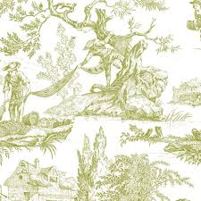 Toiles De Jouy La Peche Vert Olive Toile De Jouy Toile Papier Peint
