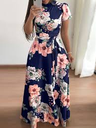Tidebuy Short Sleeve Floor Length Print A Line Womens Maxi Dress Womens Floral Maxi Dress Womens Maxi Dresses Floral Maxi Dress