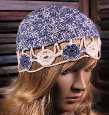Easy wool thread flower making. Boho Crochet Hat Blue And White Flower Wool And Acrylic