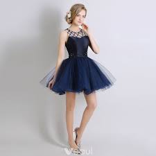 Chic Beautiful Navy Blue Cocktail Dresses 2017 Ball Gown Crystal Beading Scoop Neck Backless Short Formal Dresses Blue Cocktail Dress Vintage Dress Blue Ball Gowns