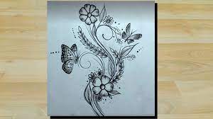 Pencil Drawing A Beautiful Flower And Butterfly Design Youtube Flower minimalist art print black and white ink drawing art | etsy.