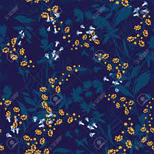 The center patchwork design is surrounded by scalloped edges, and the reverse side is the blue floral. Trendy Floral Pattern In The Many Kind Of Flowers Tropical Botanical Motifs Scattered Random Seamless Vector Texture For Fashion Prints Printing With In Hand Drawn Style On Navy Blue Background Royalty Free