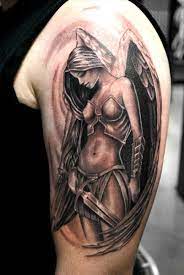Black And Gray Tattoos And Designs Black And Gray Tattoo Ideas And Pictures Tattoos Warrior Tattoos Angel Tattoo Designs