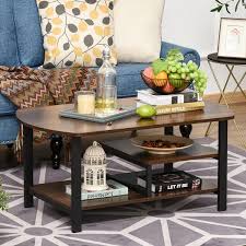 Striking a round silhouette with tastefully molded edges, the tabletop is crafted of solid reclaimed wood, showing off natural graining and character thanks to hand finishing and distressing. Homcom Vintage Industrial Coffee Table With Under Top Storage Shelves And Rounded Corners Dark Wood Color Overstock 32758477