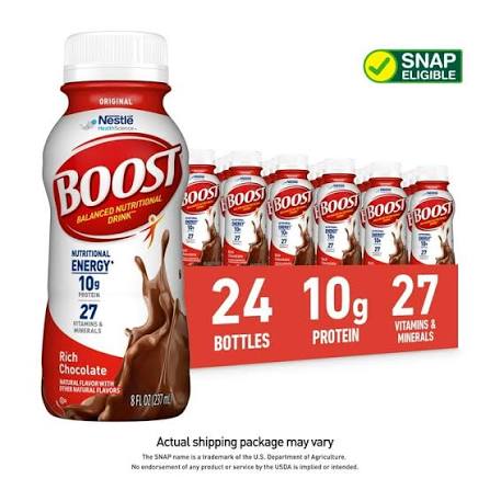BOOST Original Rich Chocolate Nutritional Drink 8 fl oz, 24 Pack with 10 g  Protein and 27 Vitamins - Walmart.com