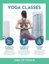 The yoga class poster template is flexible just like yoga and gives you the option to upload an image or choose from our large gallery of quality stock images and icons. Yoga Class Poster Class Poster Design Yoga Poster Design Class Poster