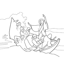 Hand drawn, using the imagery . Jesus Calming The Storm At Sea Coloring Page