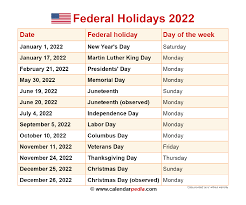 Florida State Holiday Schedule 2022 Federal Holidays 2022