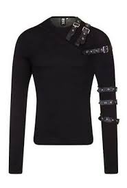 Black And White Full Sleeve T Shirt Vidar Mens Buckled Strap Gothic Long Sleeve Shirt Long Sleeve Tops Men Long Sleeve Tshirt Men Men S Long Sleeve T Shirt