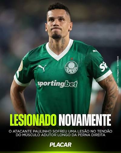 DESFALQUE NO VERD&Atilde;O! 🚨🟢⚪ O atacante Paulinho sofreu uma nova les&atilde;o muscular e est&aacute; fora do confronto do Palmeiras contra o Mirassol, pelo Campeonato Brasileiro. O jogador j&aacute; iniciou o tratamento no