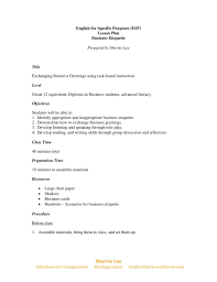 Esp Lesson Plan On Business Etiquette Business Etiquette Health Lesson Plans Education Lesson Plans