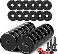 MIKEDE Magnets, 40lbs Strong Magnet with Holes, Black Industrial Rare Earth Neodymium Magnet Heavy Duty Round Cup with Countersunk Hole with Screws ...