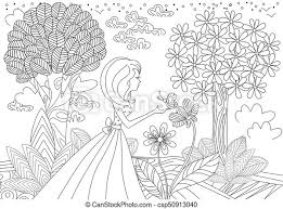 Free coloring sheets to print and download. Pretty Woman With Butterfly Coloring Book Page Canstock