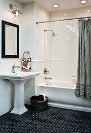 Black Tile Is Making A Comeback I Love The Combo Of The White And Black Tile With The Clean Lines Of The Pedesta Bathroom Tub Shower Combo Bathroom Tub Shower