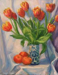 Still Life Painting Of Tulips And Mandarin Oranges By Jennifer E Young Tulip Painting Floral Painting Orange Painting