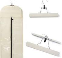 Hairro Portable Hair Extensions Carrier Non-woven Dust-proof Storage Case  with Wooden Hanger for Human Hair Extensions, 26 Inch Off White