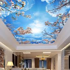 Online Shop Custom Wall Mural Painting Blue Sky White Clouds Peach Blossom Ceiling Modern Designs 3d Ceiling Murals Wallpaper Ceiling Bedroom Ceiling Wallpaper