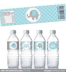 Blue Elephant Water Bottle Labels Boy Baby Shower Bottle Labels Printable Wrappers Diy Wraps Blue And Grey Elephant Baby Shower Labels Baby Shower Bottle Baby Shower Labels Water Bottle Labels Baby