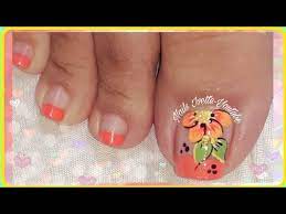 Diseños de uñas decoradas para pies con lineas. Decoracion De Unas Para Pies Flor Youtube