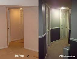 You can also slide a chair up to the wall and mark where it would hit the wall. Basement Hallway Two Tone Paint With Chair Rail Hallway Chairs Chair Rail Chair Rail Paint Ideas