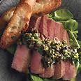 Seared Tuna With Olive Tapenade Vinaigrette And Arugula Seared Tuna Olive Tapenade Food