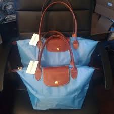 nwt large longchamp le pliage tote bag azure blue nwt