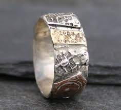 Unusual Wedding Ring Textured Organic Wide Band Unique Men S Wedding Band No Stone Mixed Meta Unusual Wedding Rings Mens Wedding Bands Unique Trendy Wedding
