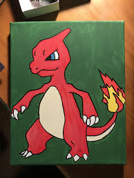 Hand Painted Pokemon Canvas Art Charmeleon Canvas Painting Diy Acrylic Painting Canvas Simple Acrylic Paintings