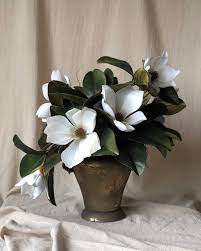 Magnolia Flower White Artificial Floral Arrangement In A Etsy In 2021 Artificial Floral Arrangements White Flower Arrangements Artificial Flowers Decor