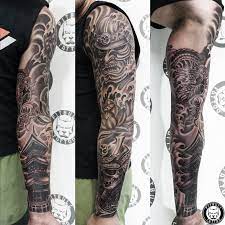Patong Tattoo Studio Black And Grey Japanese Full Arm Sleeve Pitbull Tattoo Patong Beach Best Tattoo Shop I Tattoos Japanese Sleeve Tattoos Sleeve Tattoos