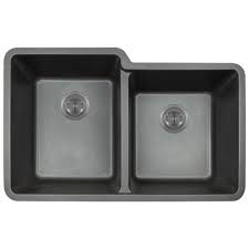 Giantex undermount double bowl kitchen sink 60/40 wash sink 16 gauge stainless steel dual sinks with accessories 9 deep (32lx21wx9h) 4.7 out of 5 stars 52 $139.99 $ 139. Polaris Sinks P108 Black Astragranite Double Offset Bowl Kitchen Sink Overstock 9051765
