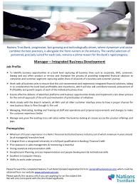 Reporting on the most productive sales professionals. Integrated Business Development Manager At Nations Trust Bank Plc Career First Executive Jobs Business Development Job Images