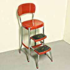 Vintage Stool Step Stool Kitchen Stool Cosco Chair Pull Out Steps Red Metal Chrome Vintage Stool Kitchen Stools Kitchen Step Stool
