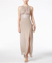 Metallic Knit Keyhole Halter Gown