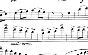 The relative prominence of a particular syllable of a word by greater intensity or by variation or modulation of pitch or tone. Notation Of Violin Bowing Techniques In Sheet Music Violin Lounge Tv 371 Violin Lounge