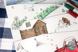 Log cabin black and white clip art. Snowy Mountain Country Free Adult Coloring Page For Winter